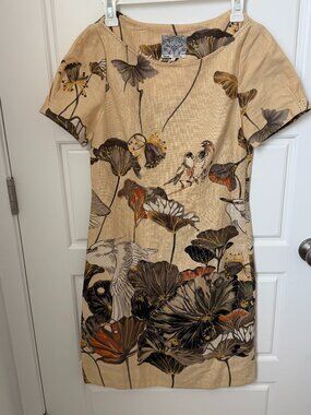 Floreat Anthropologie Bird Floral Print Shift Dress Size 4 Botanical Cottagecore